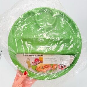 New set of four green vintage plastic picnic plates | outdoor dinning